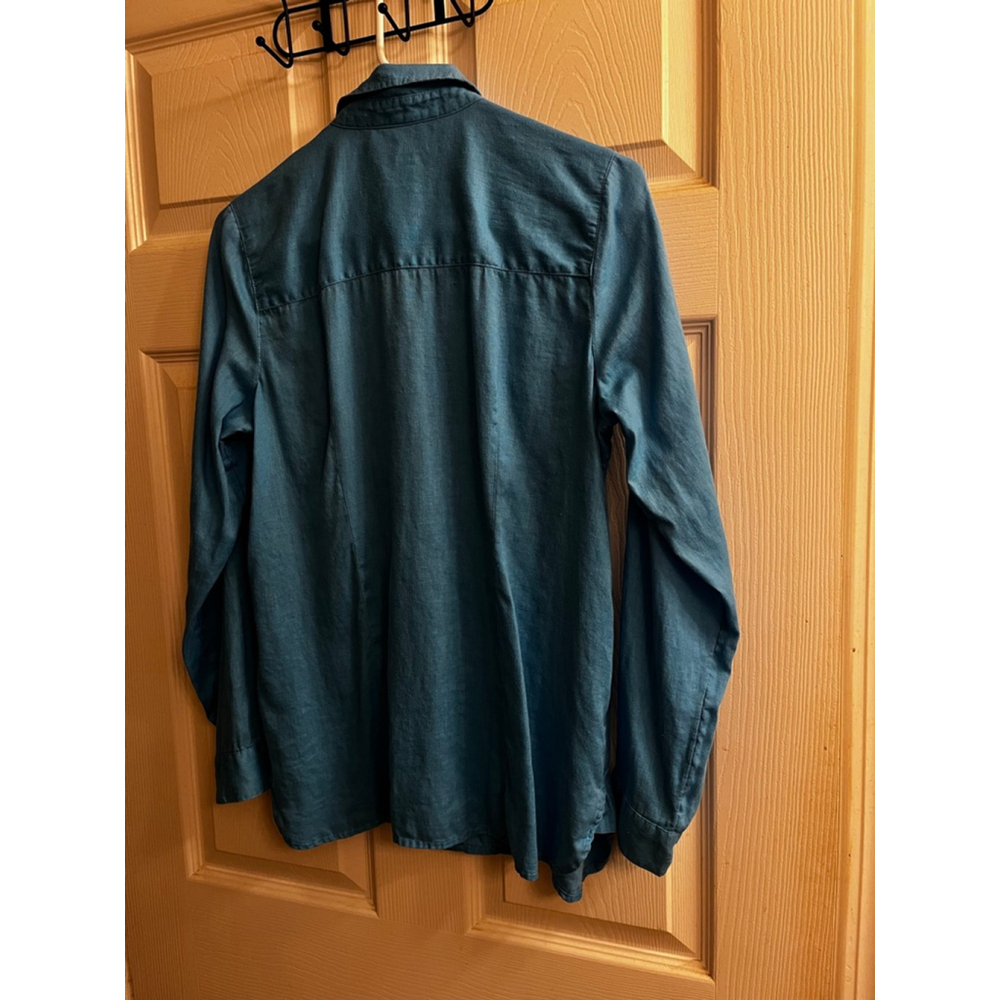 J.JILL~ Women’s Teal 100% Love Linen Button Down Shirt~XS~ Runs Big~ - Picture 4 of 10